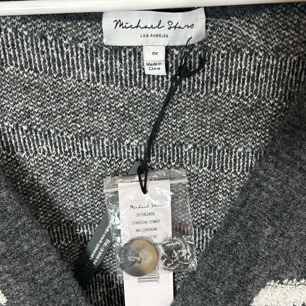 Michael Stars Zebra Nell Brushed Stroke Jacquard Cardigan Women's Plus Size 1x - Picture 2 of 10